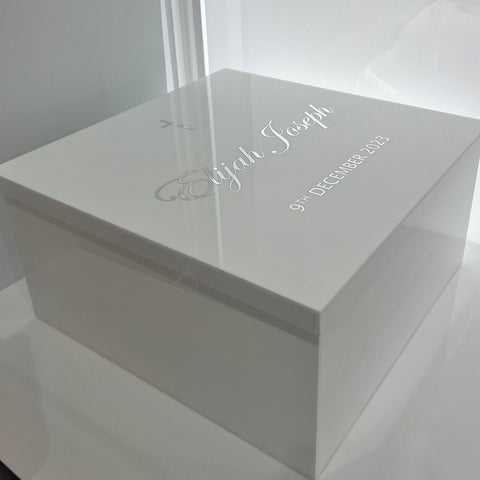 Premium Square WHITE Acrylic  personalised box