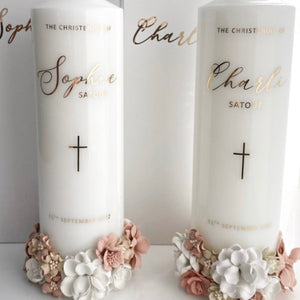 Christening Candle with Floral Detailing