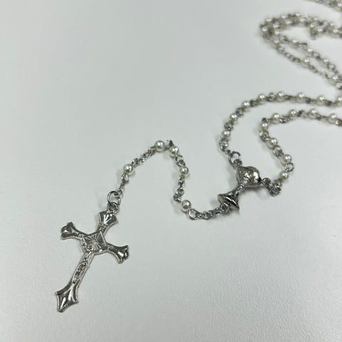 Pearl Bead Rosary with Silver Hardware