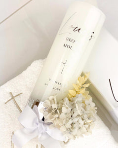 Christening Candle with Preserved Flowers