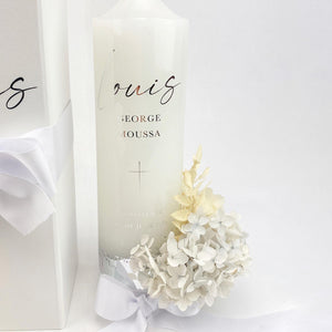 Christening Candle with Preserved Flowers